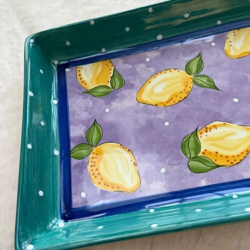 NEW Essex Collection Ceramic Rectangular Serving Tray Fruit Punch Lemon Design - Picture 3 of 8